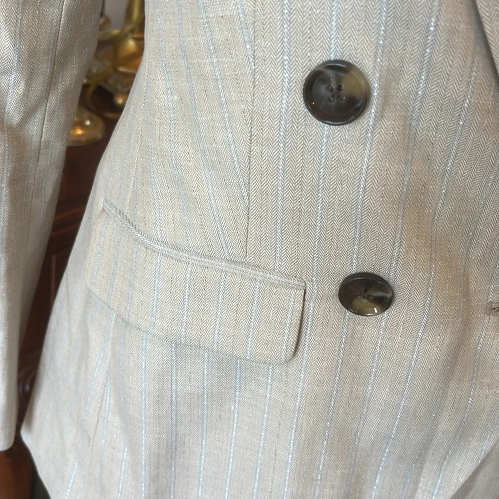 Banana Republic Blazer New Beige with Thin Silvery Blue White Stripe - Picture 9 of 16
